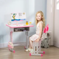 HOMCOM Bureau et chaise pour enfant avec support de lecture casier crochet et porte stylo 60 x 45x 90-102 cm rose(m-2)