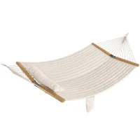 Outsunny Outdoor Hammock 200x140cm, two-layer hammock with headrest, magazine pocket, wooden spreader bars up to 200kg(m-1)