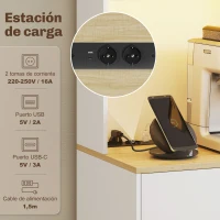 HOMCOM Alacena de Cocina con Luces LED Estación de Carga 4 Puertas Cajón Encimera Abierta 71x40x180 cm Blanco(m-5)