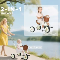 AIYAPLAY 2-In-1 Toddler Trike for 2-5 Years Old, 3 Wheel Bike with Adjustable Parent Handle, Basket for Boys and Girls, White(m-4)