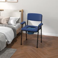 HOMCOM Chaise percée toilette multifonctions seau amovible hauteur réglable avec dossier siège et accoudoirs rembourrés bleu(m-10)