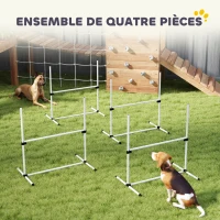 PawHut Agility pour chiens, kit agility chien parcours, set de 4 obstacles professionnels hauteur réglable, système de maintien au sol sac transport parfait pour jeux intéressants, entraînement, blanc(m-5)