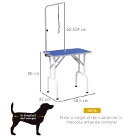 PawHut Mesa de Peluquería Canina Plegable con Encimera Antideslizante Brazo Ajustable 81x48,5x80 cm, Azul(m-3)