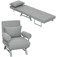 HOMCOM Sillón Cama Individual 3 en 1 Sofá Cama Plegable con Respaldo Ajustable y Cojín para Sala Dormitorio 73x78x81 cm Gris(m-10)