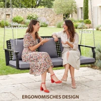 Outsunny 3-Sitzer Veranda-Schaukel, Gartenschaukelbank mit 3 Rückenkissen, Sitzkissen, Hängevorrichtung, Grau(m-7)