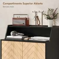 HOMCOM Zapatero Entrada Recibidor con 2 Puertas Estantes Ajustables y Compartimento Abierto 75x35x104 cm Negro y Natural(m-7)