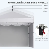 Outsunny Tonnelle de jardin pop-up réglable en hauteur protection 2 parois latérales sac de transport 297 x 297 x 288 cm blanc(m-6)