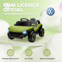 AIYAPLAY Carro Elétrico para Crianças Volkswagen E-Buggy Bateria 12V com Controlo Remoto 2,4 G Faróis LED Música USB 98x56,5x47 cm Verde(m-4)