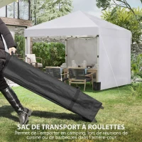 Outsunny Tonnelle de jardin pop-up réglable en hauteur protection 2 parois latérales sac de transport 297 x 297 x 288 cm blanc(m-8)