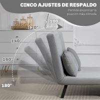 HOMCOM Sofá Cama Convertible 4 en 1 Sofá Cama 2 Plazas Plegable Respaldo Ajustable de 5 Niveles Almohadas 102x73x81cm Gris(m-5)