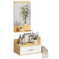 HOMCOM Ensemble de meubles de salle de bain mural avec miroir et rangement Miroir avec tiroir et 2 étagères ouvertes Bois naturel(m-1)