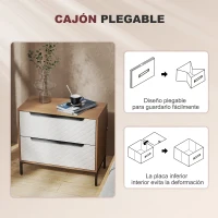 HOMCOM Cómoda con 2 Cajones de Tela Frentes con Patrón de Diamante para Salón Oficina Vestidor Natural y Blanco(m-6)
