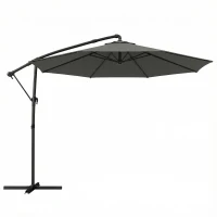 Outsunny 3 m Garden Cantilever Parasol with Cover, Round Overhanging Umbrella with 360° Rotation, Tilt, Grey(m-1)
