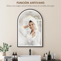 HOMCOM Espejo de Baño con Luz 60x90 cm Espejo de Pared Arqueado 3 Colores de Luz Brillo Regulable Función Antivaho Negro(m-6)