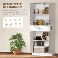 HOMCOM Buffet haut armoire de cuisine 4 portes 2 placards et 1 tiroir central hauteur 180 cm avec 2 étagères réglables blanc(m-4)