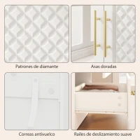 HOMCOM Armario Ropero con Espejo 2 Puertas y 2 Cajones Relieve de Diamante Barra para Colgar 80x50x180 cm Blanco(m-8)