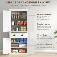 HOMCOM Armoire de cuisine buffet cuisine multi-rangements étagères réglables 4 portes grand tiroir 76,2 x 40,2 x 183 cm blanc(m-4)