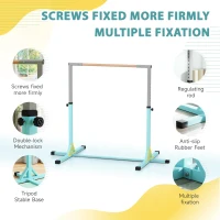 HOMCOM Height Adjustable Gymnastics Horizontal Bar for Kids, Children Junior Kip High Bar Fitness, Light Blue(m-6)