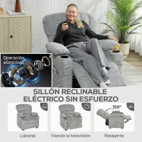HOMCOM Sillón Relax Reclinable Eléctrico Silencioso con Función Memoria Reposapiés Mando a Distancia Bolsillo Lateral Gris(m-4)