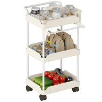 HOMCOM Carrito Auxiliar con Ruedas de 3 Niveles Carrito de Cocina con Cestas Extraíbles y Soporte para Toallas Blanco(m-10)