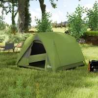 Outsunny Tente de camping 2-4 personnes, tente dôme familiale imperméable, avec fenêtres, poche, sac de transport vert olive(m-10)