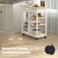 HOMCOM Desserte de cuisine à roulettes, îlot central cuisine avec plateau en bambou, porte vitrée, 67 x 35 x 80 cm, blanc(m-6)