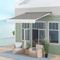 Outsunny Store banne motorisé, store banne électrique, angle réglable 14°-30°, avec télécommande manivelle, 3 x 2,5 m, gris clair(m-10)