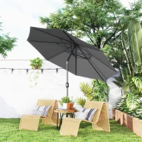 Outsunny Parasol de jardin extérieur Parasol droit inclinable Ø 3 m en métal Rond Polyester 180g/m² manivelle inclinable Gris(m-2)