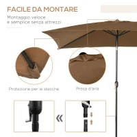 Outsunny Ombrellone da Giardino 2x3 m Rettangolare con Manovella e Angolazione Regolabile, Caffè(m-6)