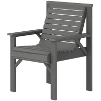 Outsunny Wooden Garden Dining Chair, Outdoor Chair Garden Armchair with Curved Seat and Wide Armrests, Grey(m-11)