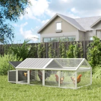 PawHut Poulailler pour poules cage à poule avec nichoir porte et toit ouvrable pour 4 et 8 poules 240 x 112,5 x 76 cm blanc(m-10)