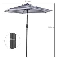 Outsunny Chapéu de Sol Exterior Ø230 cm com Ângulo Ajustável e Manivela Impermeável Azul e Branco(m-3)