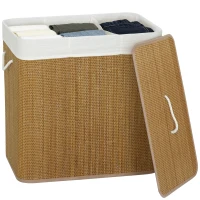 HOMCOM Cesto de Roupa Suja com Tampa 144L Cesto de Roupa Suja de Bambu com 3 Compartimentos 60x40x60 cm Castanho(m-10)