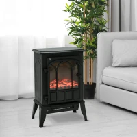 HOMCOM Elektrische Haard, LED-Vlammen, 1000/2000 W, Regelbare Temperatuur & Helderheid, Metaal, 39 x 23 x 56,5 cm(m-11)