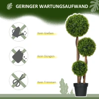 HOMCOM Künstlicher Buchsbaum groß 110cm, UV-beständige Kunstpflanze mit 3 Kugeln für Wohnzimmer Schlafzimmer Büro Garten(m-5)