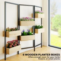 Outsunny Doniczki z Przegrodą, Podwyższona Grządka z Składanym Trejażem, 6 Doniczek z Otworami Drenażowymi, Stalowa Konstrukcja(m-4)