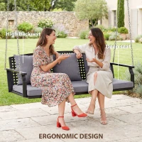 Outsunny 3-osobowa huśtawka na werandę, huśtawka ogrodowa z 3 poduszkami na oparcie, poduszką na siedzenie i zestawem do zawieszenia, szara(m-7)