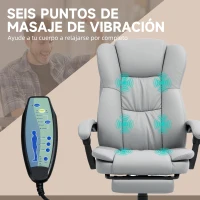 Vinsetto Silla de Oficina con 6 Puntos de Masaje Vibratorio con Altura Ajustable Respaldo Reclinable y Reposapiés Retráctil Gris(m-4)