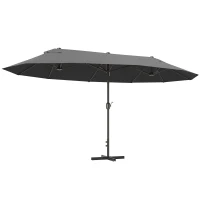 Outsunny Parasol de jardin XXL avec pied en croix parasol grande taille 4,6L x 2,7l x 2,4H cm ouverture fermeture manivelle acier polyester haute densité gris(m-12)