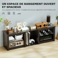 HOMCOM Meuble TV avec éclairage LED pour télévision jusqu'à 65 pouces, 160cm avec étagères en verre réglables, noir(m-5)