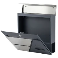 HOMCOM Wall-Mount Mailbox, Weatherproof with Newspaper Holder and 2 Keys for Exterior Wall, Dark Gray(m-7)