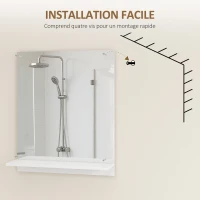 HOMCOM Miroir de salle de bain avec étagère, 50 x 60 cm, miroir mural moderne pour chambre, entrée, couloir, blanc(m-5)