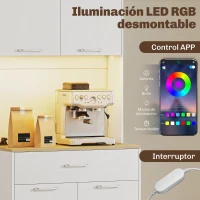 HOMCOM Alacena de Cocina con Luces LED Estación de Carga 4 Puertas Cajón Encimera Abierta 71x40x180 cm Blanco(m-4)
