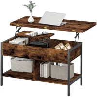 HOMCOM Table basse relevable et extensible, table de salon avec compartiment caché étagères ouvertes, 98x49x55cm, brun rustique(m-1)