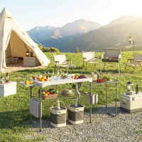 Outsunny Tavolo pieghevole per pulizia pesce con 2 lavelli, rubinetto, tubo e ripiano, Bianco(m-5)