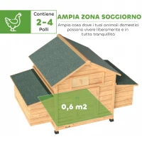 PawHut Pollaio in Legno Casetta Galline Tetto Impermeabile 150x100x96.5cm Giallo(m-4)