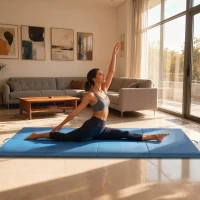 HOMCOM Tapis de gymnastique yoga pilates fitness pliable en 4 avec poignées revêtement synthétique 240 x 120 x 5 cm bleu clair(m-7)