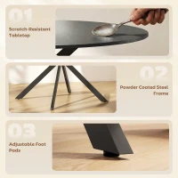 HOMCOM Okrągły stół jadalniany dla 4 osób, stół kuchenny w stylu industrialnym ze stalowymi nogami, do jadalni, kuchni, czarny(m-6)