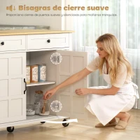 HOMCOM Isla de Cocina con Ruedas Encimera Plegable 2 Puertas con Cierre Suave 2 Cajones 6 Estantes Abiertos Blanco(m-6)