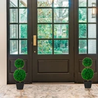 HOMCOM Lot de 2 arbres buis artificiel double boules avec tronc et pot inclus - hauteur 60 cm vert(m-10)